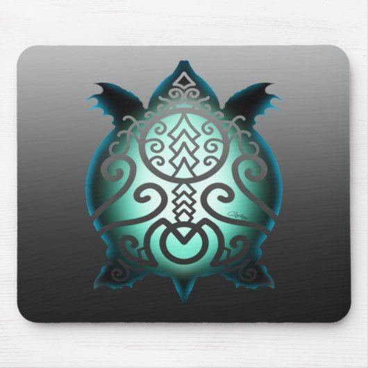 シルエッ白熱［赤熱］光を放つトスナッパーカメ マウスパッド (正面)