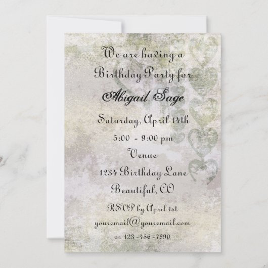 シルエッ10代のトガールとハート誕生日招待状 招待状 (裏面)