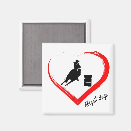 シルエパーソナライズされたットバレルレーシングホース、ハート マグネット (正面/裏面)