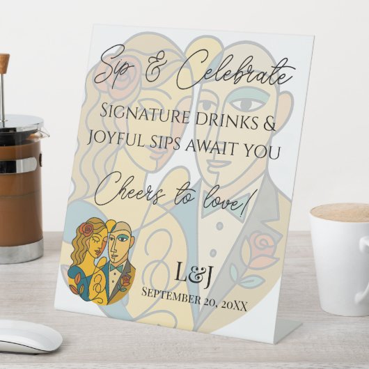 シルエ芸術的ットデスティネーションウェディングバー標識 台座サイン (インサイチュ)