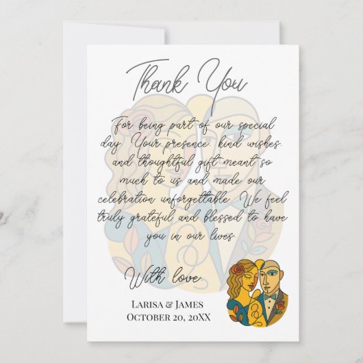 シルエ芸術的ットデスティネーションウェディングモダンアート サンキューカード (正面)