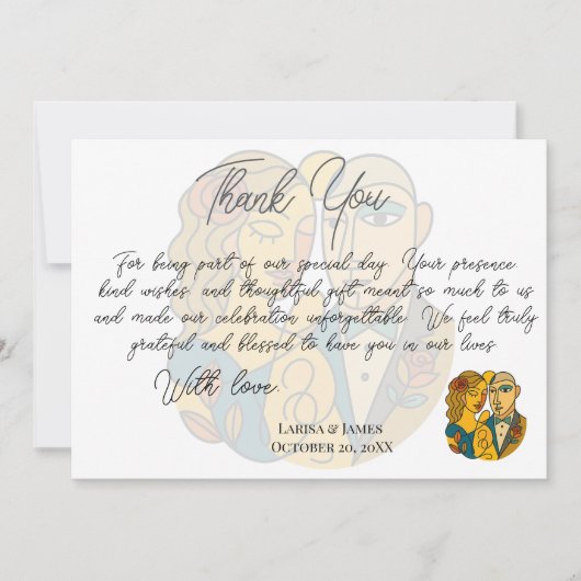 シルエ芸術的ットデスティネーションウェディングモダンアート サンキューカード (正面)