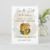 シルエ芸術的ットデスティネーションウェディングモダンアート セーブザデート (スタンド正面)