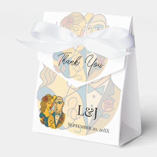 シルエ芸術的ットデスティネーションウェディングモダンアート フェイバーボックス (正面サイド)