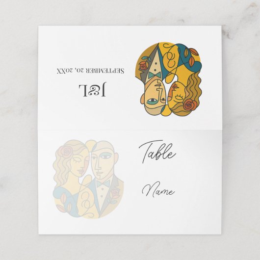 シルエ芸術的ットデスティネーションウェディングモダンアート プレイスカード (外部開封)