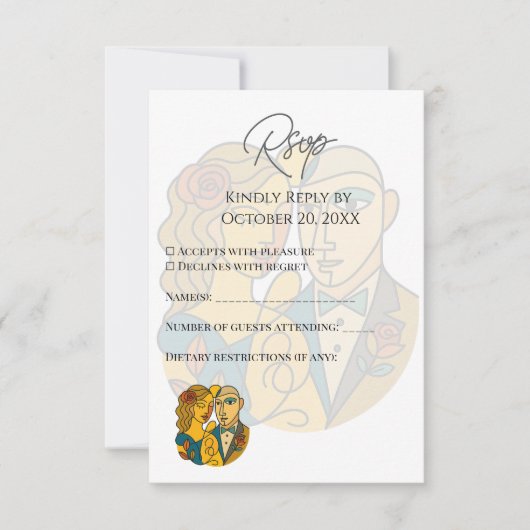 シルエ芸術的ットデスティネーションウェディングモダンアート 出欠カード (正面)