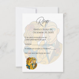 シルエ芸術的ットデスティネーションウェディングモダンアート 出欠カード