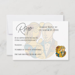 シルエ芸術的ットデスティネーションウェディングモダンアート 出欠カード