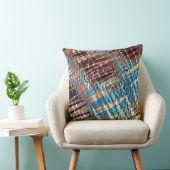 シルキーで素朴に交差する青と茶色のストローク クッション (椅子)