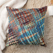 シルキーで素朴に交差する青と茶色のストローク クッション (ブランケット)