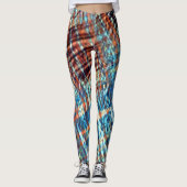 シルキーで素朴に交差する青と茶色のストローク レギンス (正面)