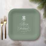 シルキーのセージロマンチックな書道楽しいクリスマス ペーパープレート<br><div class="desc">このクリスマス紙のプレートエレガントは、冬のベリ渦巻形のーのホリーの花束でアクセント付きのロマンチックな書道レタリングを特徴としている。このデザインの詳細なカスタマイズについてクリックは、青色のデザインツールボタンをクリック。一致するアイテムも利用可能である。</div>
