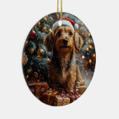 シルキーのワイヤーヘアダッシュントのクリスマス セラミックオーナメント (右)