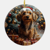 シルキーのワイヤーヘアダッシュントのクリスマス セラミックオーナメント (裏面)