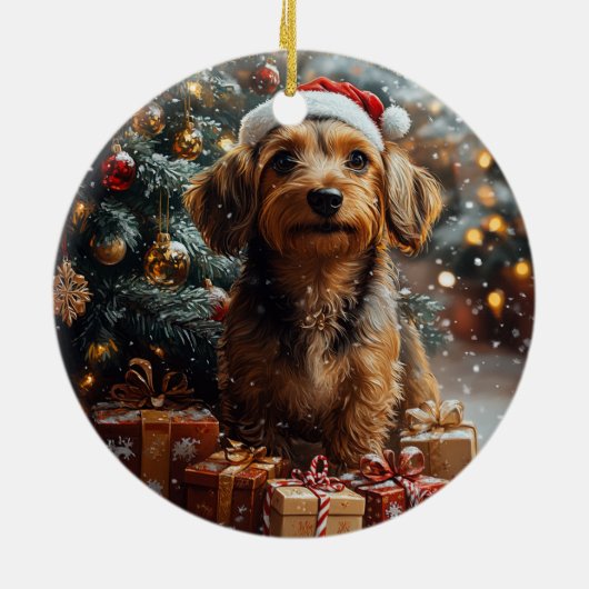 シルキーのワイヤーヘアダッシュントのクリスマス セラミックオーナメント (裏面)