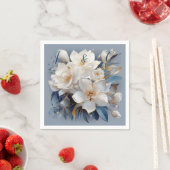 シルキーの青 – 白と金ゴールドのエッジのブケッツ スタンダードカクテルナプキン (インサイチュ)