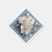 シルキーの青 – 白と金ゴールドのエッジのブケッツ スタンダードカクテルナプキン (角)