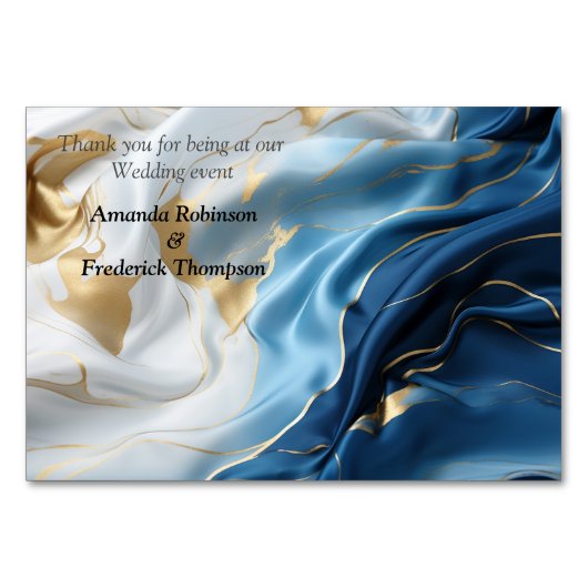 シルキーの青 – 白と金ゴールドのエッジのブケッツ テーブルナンバー (裏面)