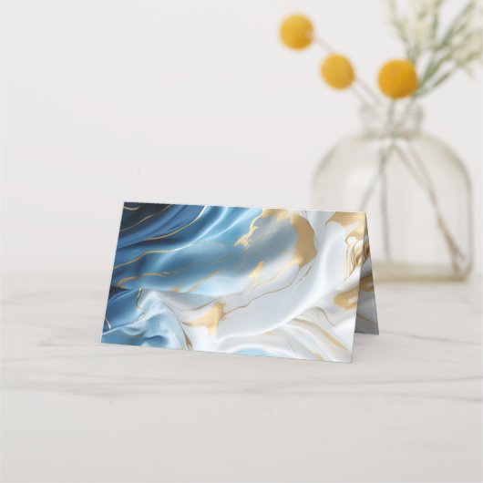 シルキーの青 – 白と金ゴールドのエッジのブケッツ プレイスカード (裏面)