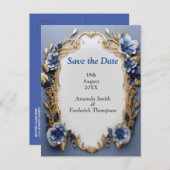 シルキーの青 – 白と金ゴールドのエッジのブケッツ 案内ポストカード (正面/裏面)