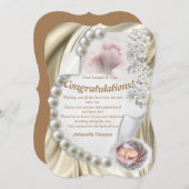 シルキーアイボリーパールベビーおめでとうカード 招待状 (正面/裏面)