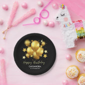 シルキーゴールデンバルーンズスターズブラック誕生日 ペーパープレート (パーティー)