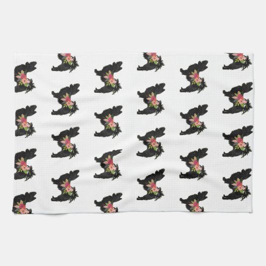 シルキーチワホアホアドッグブリードボホフローラシルエット キッチンタオル (横)