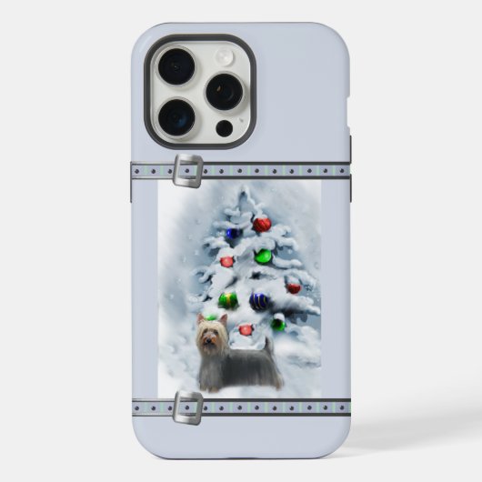 シルキーテリアキュートブルークリスマスホリデー iPhoneケース (裏面)