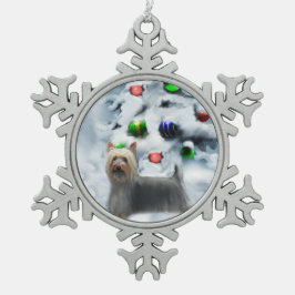 シルキーテリアクリスマス スノーフレークピューターオーナメント