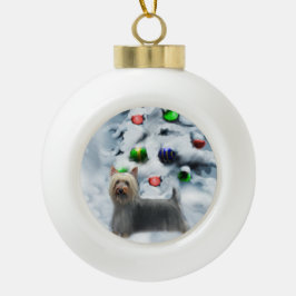 シルキーテリアクリスマス セラミックボールオーナメント