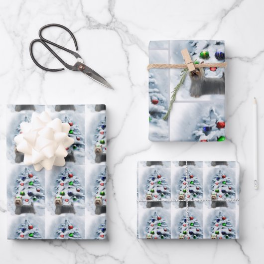 シルキーテリアクリスマス ラッピングペーパーシート (正面)