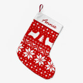 シルキーテリアシルエットドッグズホリデーレッド スモールクリスマスストッキング (正面 (吊り時))