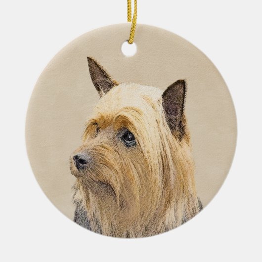 シルキーテリア絵画ズ – かわいいオリジナルドッグアート セラミックオーナメント (正面)