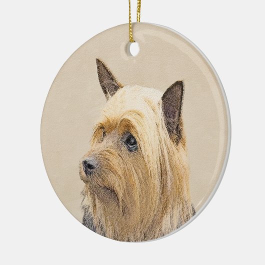 シルキーテリア絵画ズ – かわいいオリジナルドッグアート セラミックオーナメント (左)