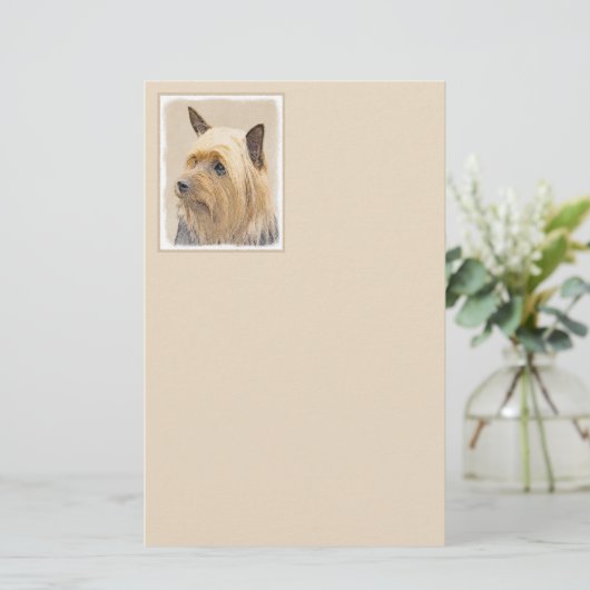 シルキーテリア絵画ズ – かわいいオリジナルドッグアート 便箋 (スタンド正面)