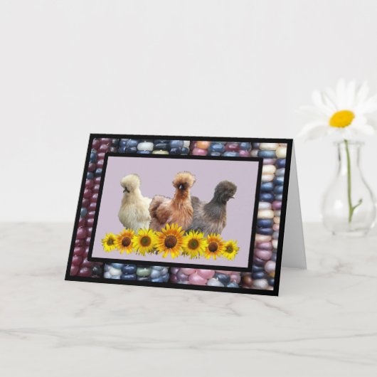 シルキーバンタムサンフラワーズレインボージェムコーングリーティング カード (小さな植物)