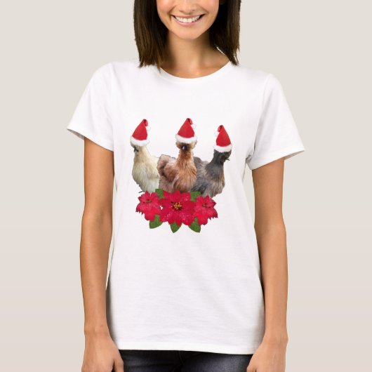 シルキーバンタムチキンクリスマスサンタハット  Tシャツ (正面)