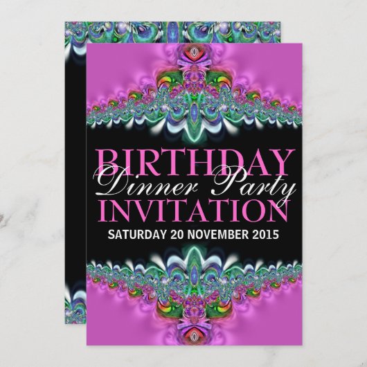 シルキーピンクレース誕生日ディナーパーティの招待状 招待状 (正面/裏面)