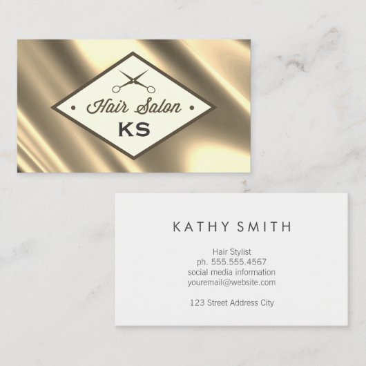 シルキー金ゴールド美容師 名刺 (正面/裏面)