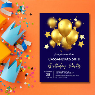 シルキー ゴールデン バルーン スター ネイビー 誕生日 招待状