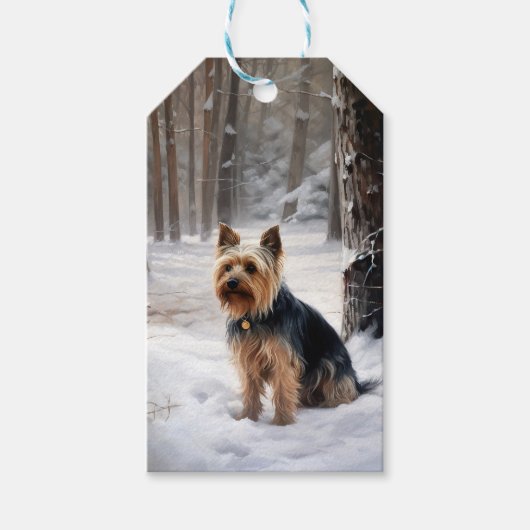 シルキー・テリア 雪を降らせて クリスマス ギフトタグ (正面)