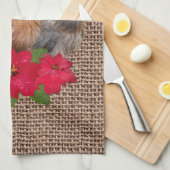 シルキー・バンタム・クリスマス・チキンサンタ・ハッツ・バーラップ キッチンタオル (四つ折り)