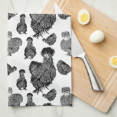 シルキー・バンタム・チキン・ライン・アート・スケッチ キッチンタオル (四つ折り)