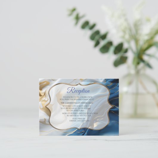 シルクに白とアイボリーの金ゴールド大理石 エンクロージャーカード (スタンド正面)