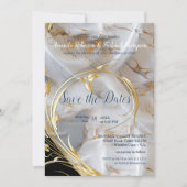 シルクに白とアイボリーの金ゴールド大理石 招待状 (正面)