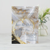 シルクに白とアイボリーの金ゴールド大理石 招待状 (スタンド正面)