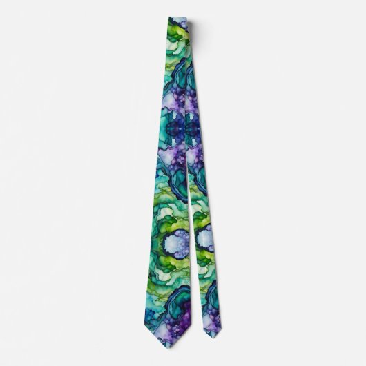 シルクのウィスパーの夢オーガニックのような形状グリーンブルー ネクタイ (正面)
