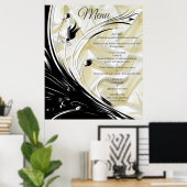 シルクのテクスチャに金ゴールドを付けた黒 ポスター (ホームオフィス)