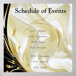 シルクのテクスチャに金ゴールドを付けた黒 ポスター