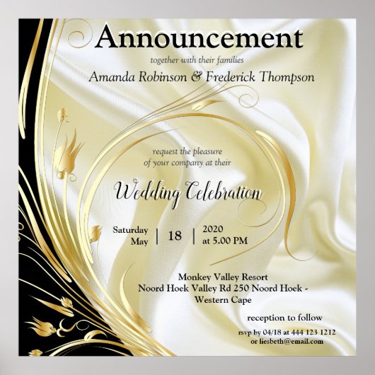 シルクのテクスチャに金ゴールドを付けた黒 ポスター (正面)